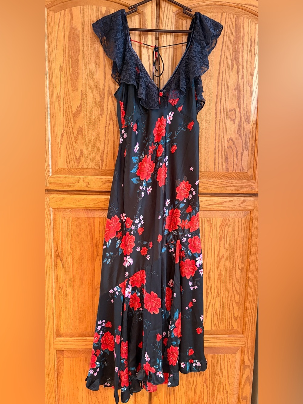 Free People Black Maxi Dress with Red Floral Print